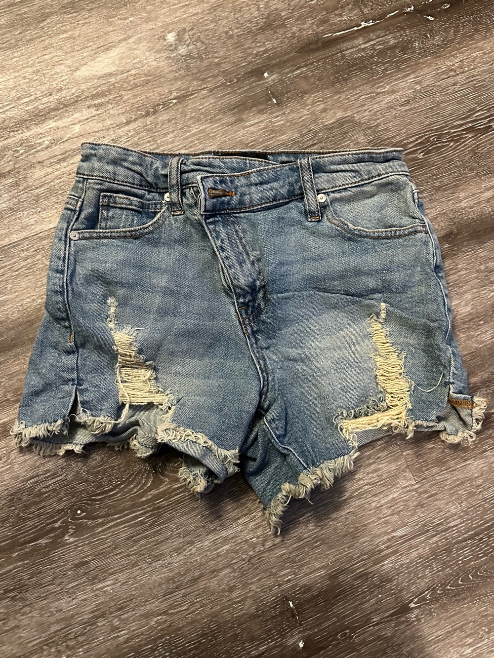 Kendall & Kylie Light Blue Distressed Denim Shorts - Picture 1 of 4